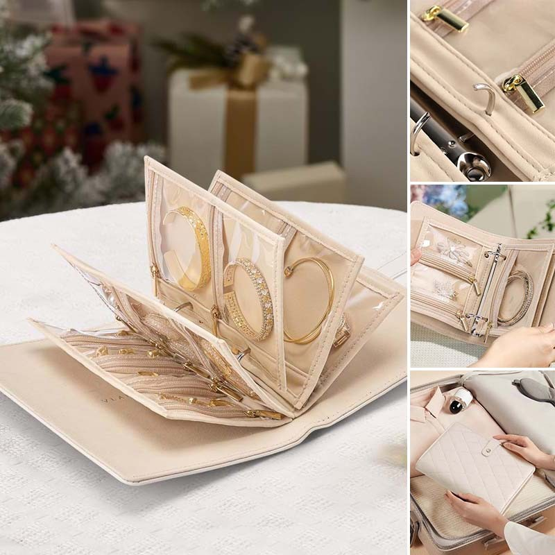 Luxury Portable Leather Jewelry Storage Book.